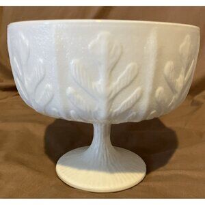 FTD White Milk Glass Oak Leaf Pedestal Compote Bowl/Vase 5 3/4”